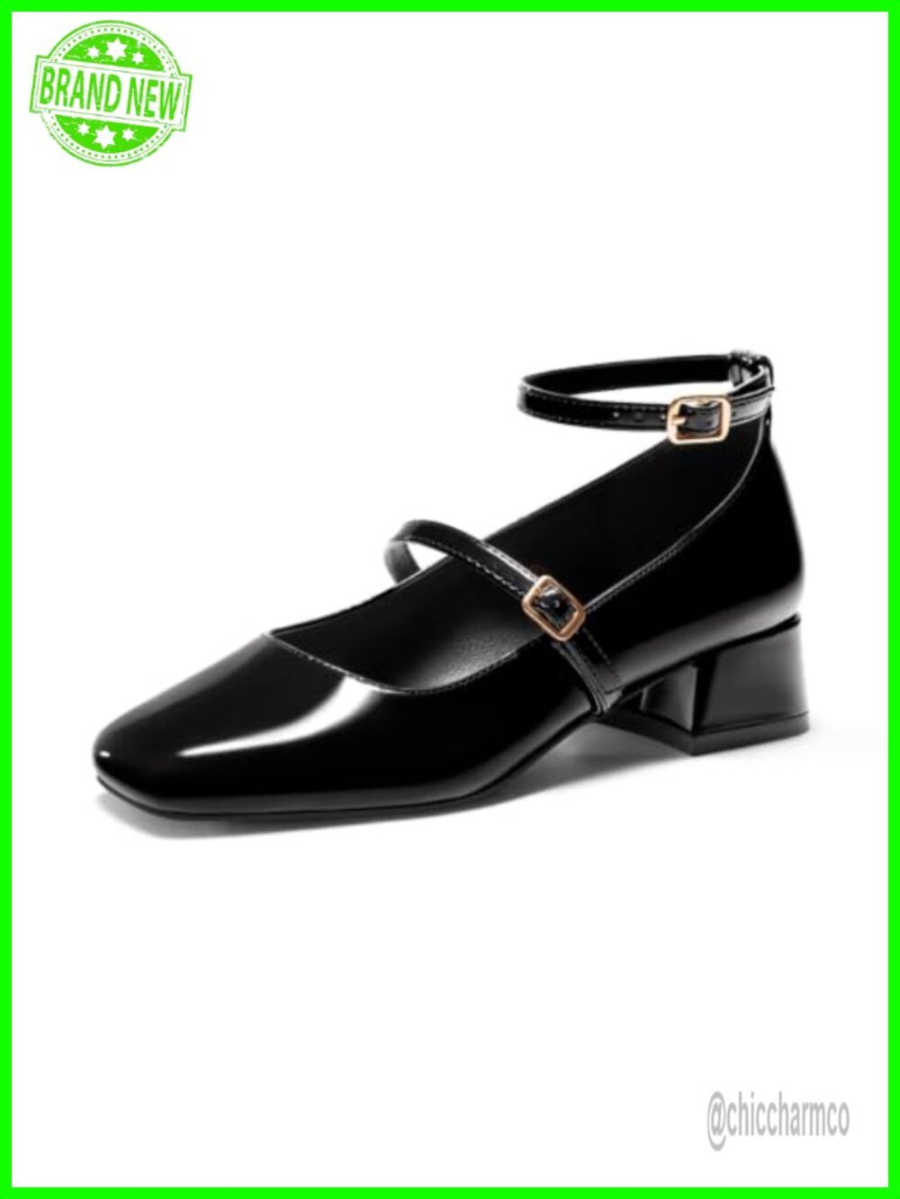 Women's Chunky Heel Mary Jane Pumps Square Toe Faux Leather Dress Shoes